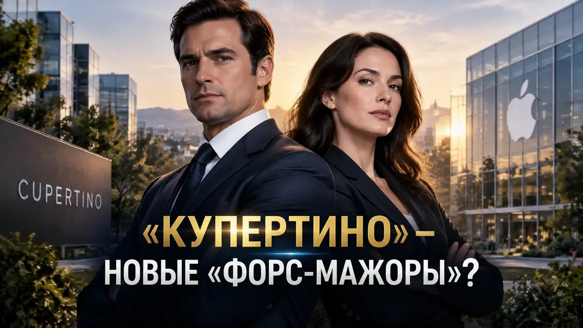 Юристы Майкл Прайс и Оливия Сиффр в деловых костюмах на фоне стеклянных офисов Кремниевой долины, постер сериала «Купертино»