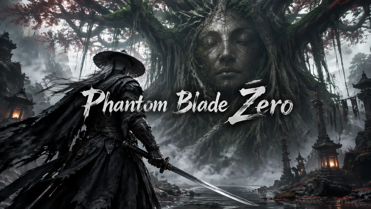 Мечник из Phantom Blade Zero перед огромным деревом баньяна с человеческим лицом в туманном лесу