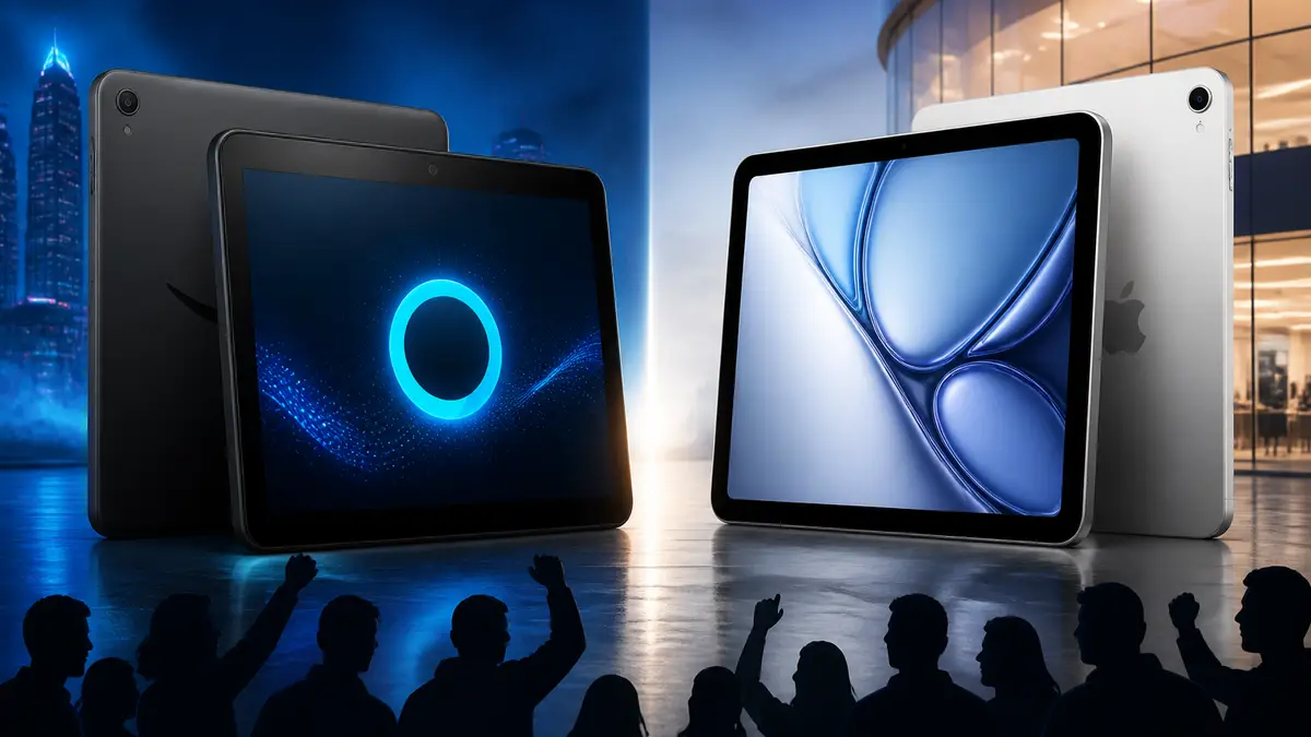 Новый планшет Amazon Alexa Tablets рядом с планшетом Apple iPad