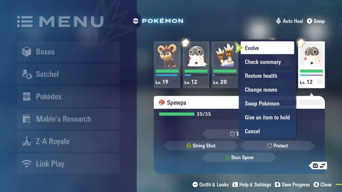 evolve spewpa pokemon legends z-a