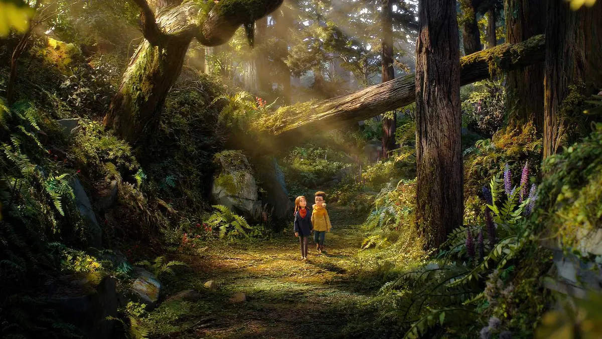 Prue and Curtis walk through the woods in Wildwood.