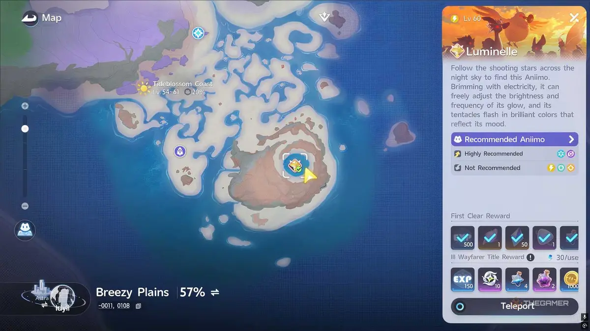 A Map of Idyll from Aniimo showing where the shooting star will land.