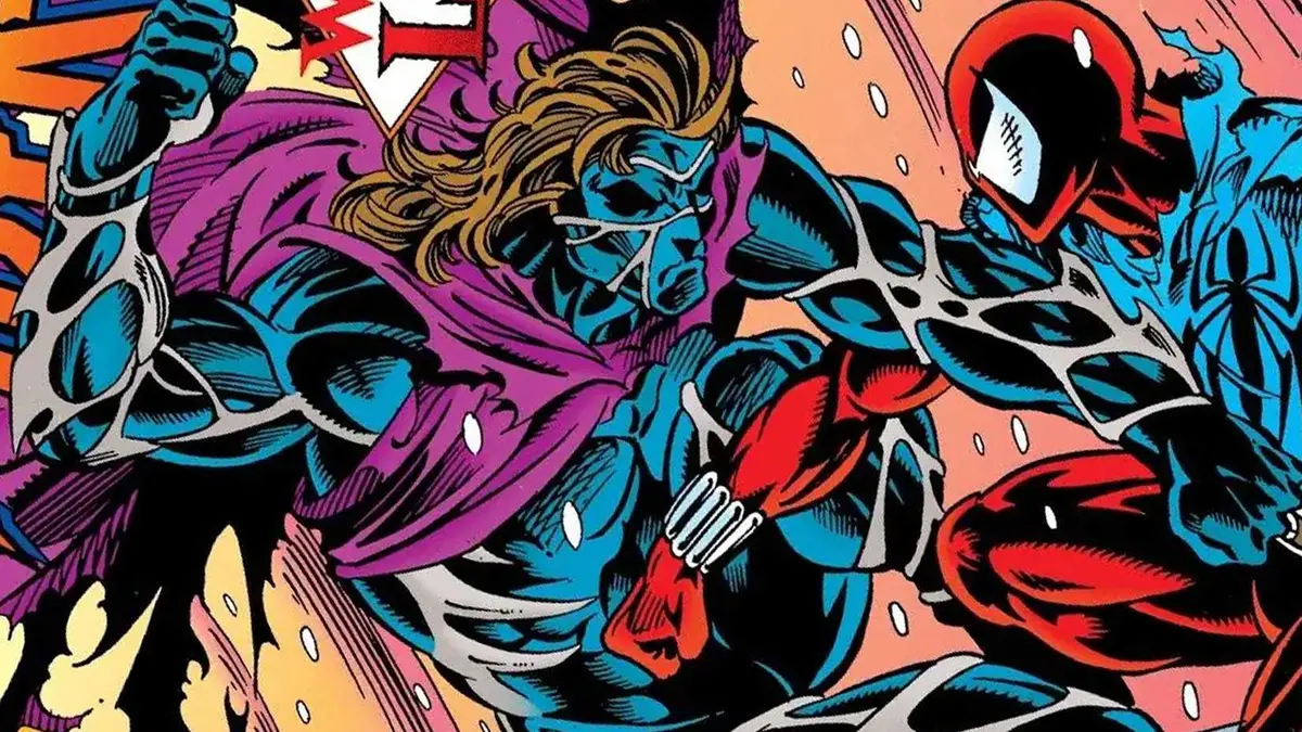 Kaine fights Scarlet Spider during the Clone Saga