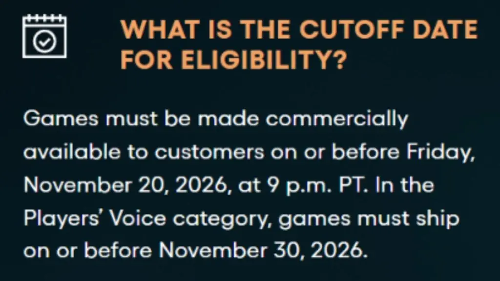 TGA 2026 criteria