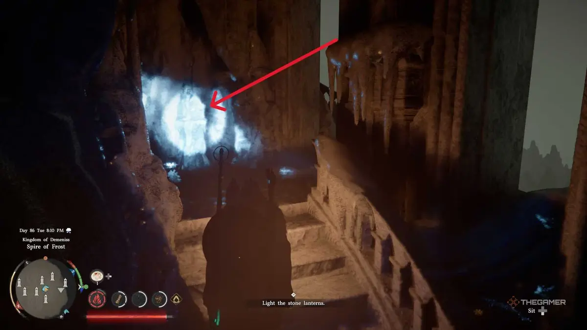 A player solving the Spire of Frost puzzle in Crimson Desert.