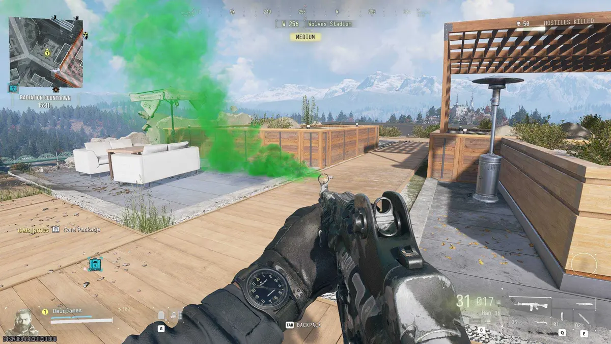 The green flare coming from a fulton drop marker in DMZ.