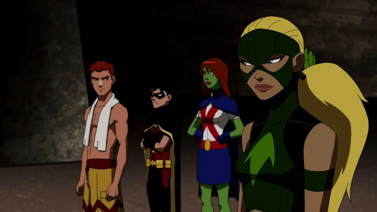 Kid Flash, Robin, Miss Martian, and Artemis in Young Justice