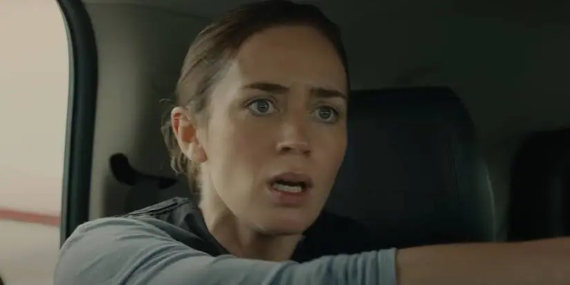 An anxious Emily Blunt during a scene in Sicario