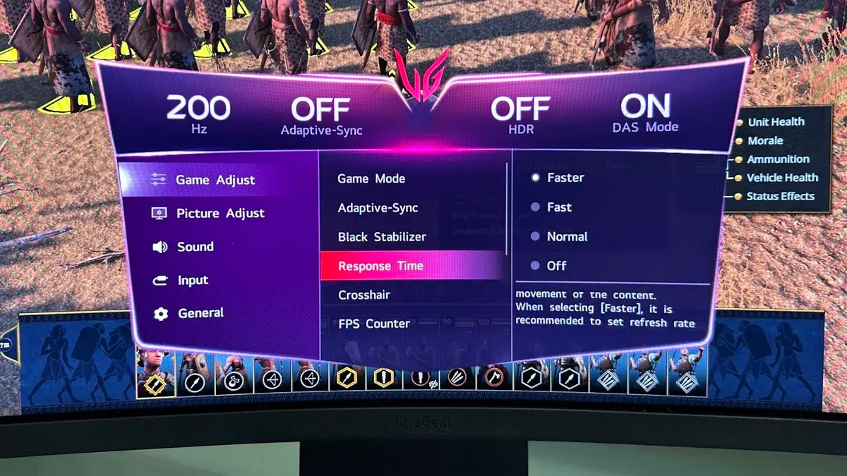 LG UltraGear Evo 52G930B OSD menu