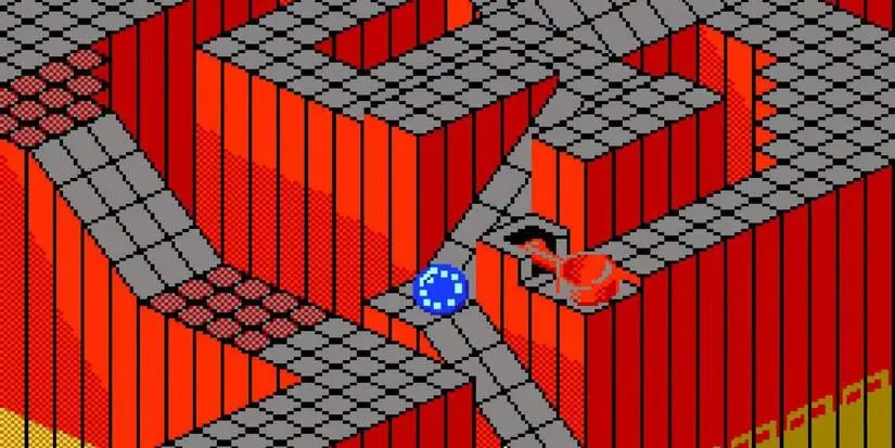 An isometric hellscape from Marble Madness