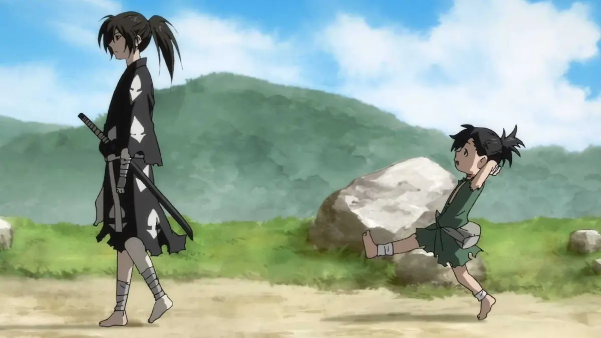 Dororo and Hyakkimaru walk together in Dororo Episode 13.