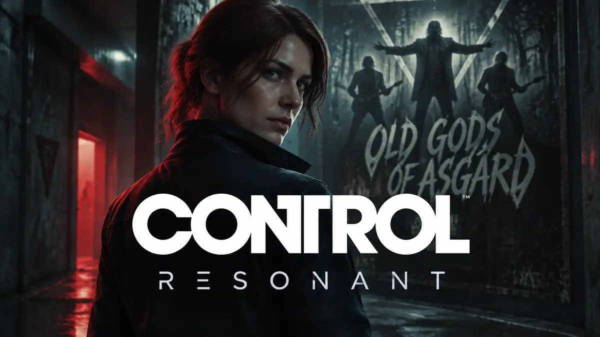 Дилан на фоне концертной афиши Old Gods of Asgard в мрачном коридоре, логотип Control Resonant