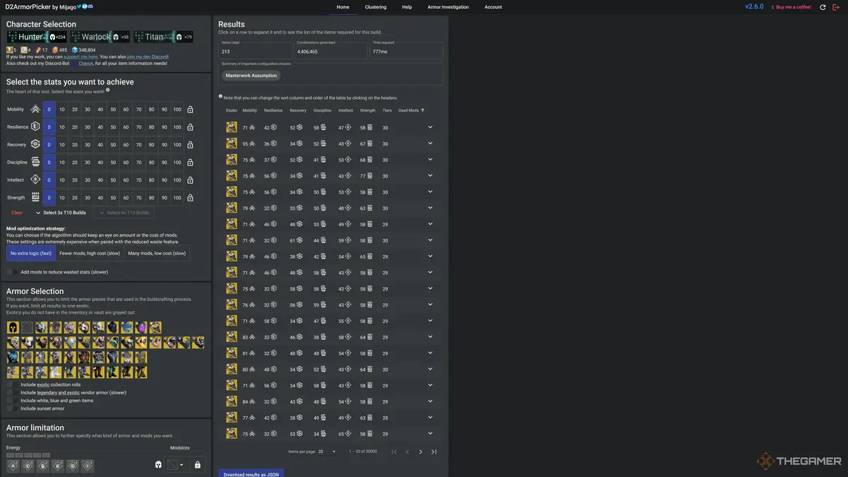 Destiny 2 D2ArmorPicker Website