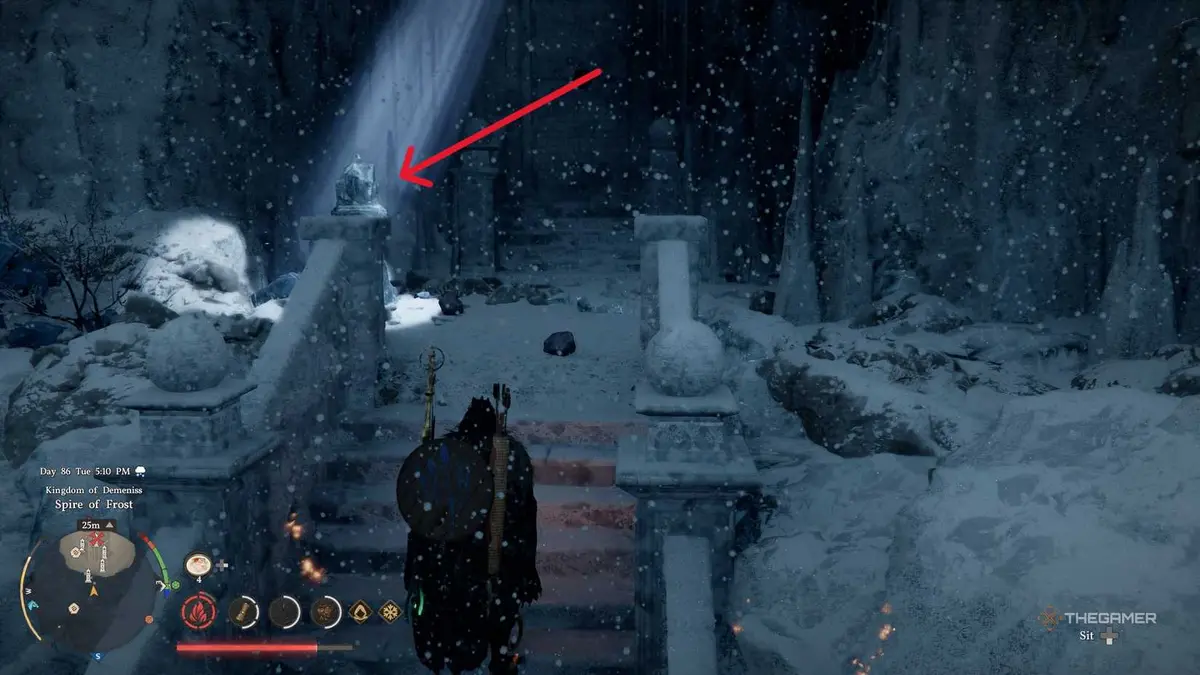 A player solving the Spire of Frost puzzle in Crimson Desert.