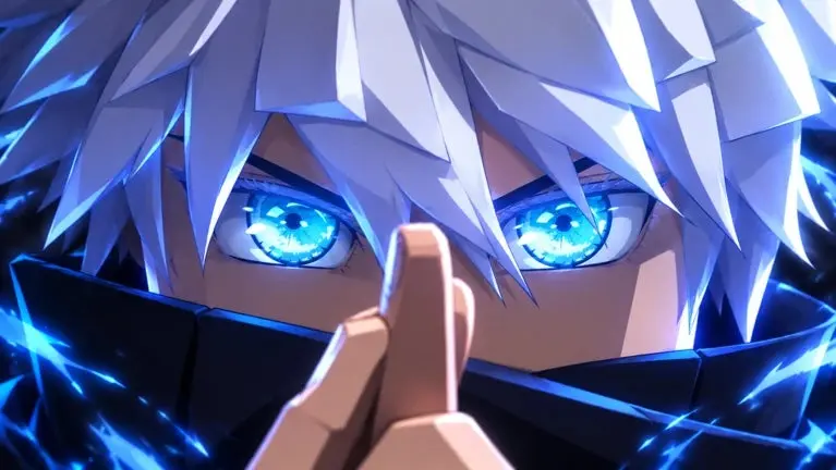 Artwork for the Roblox game Anime Eyes showing a close-up of a character based on Jujutsu Kaisen.
