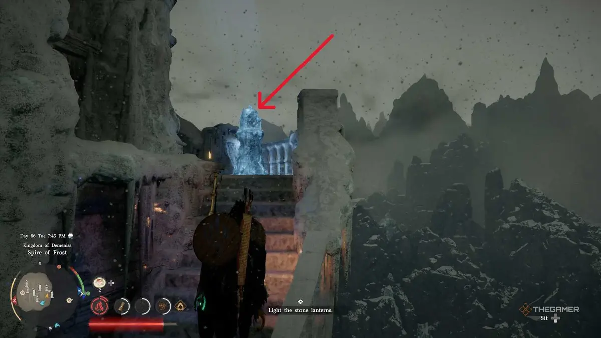 A player solving the Spire of Frost puzzle in Crimson Desert.