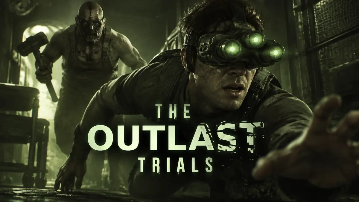 Персонаж The Outlast Trials в приборе ночного видения спасается от маньяка, арт игры