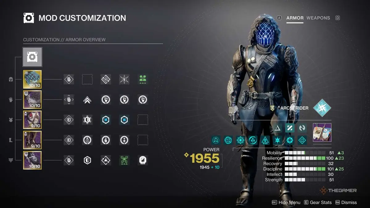 Destiny 2 Mod Customization Menu