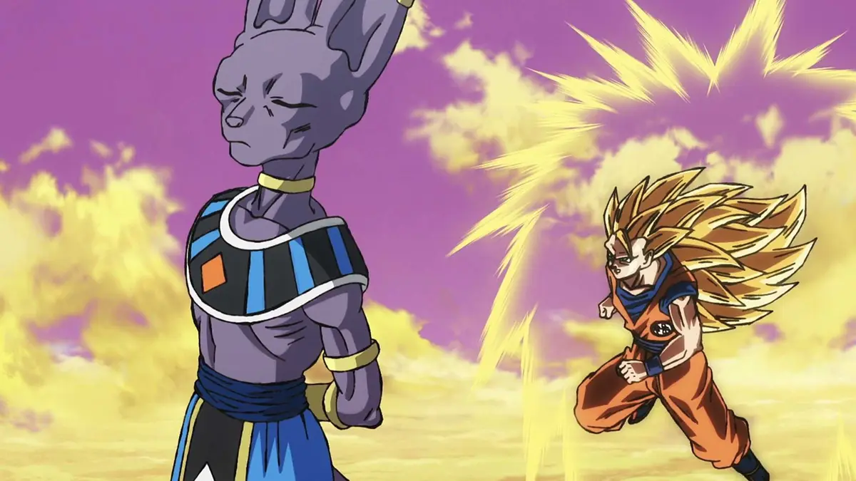 Beerus dodges Super Saiyan 3 Goku in Dragon Ball Super: Beerus Episode 2