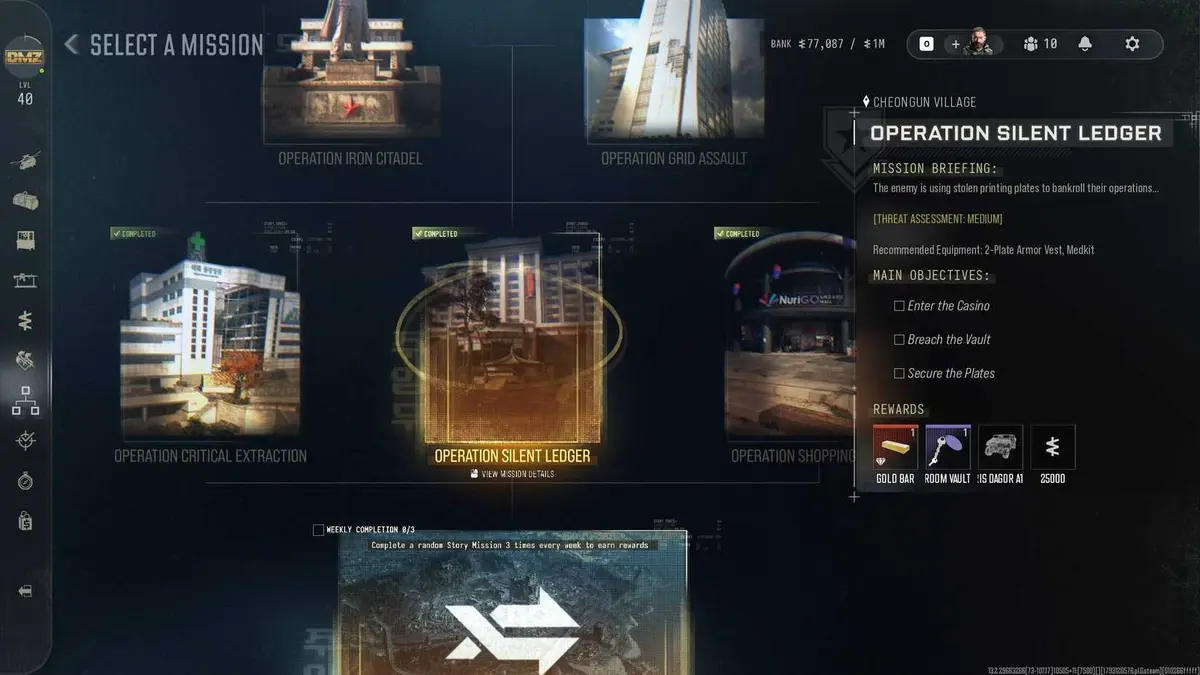 Choosing a story mission in DMZ.