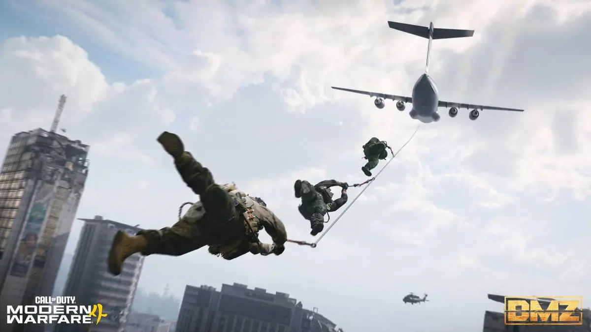 A squad extracting via fulton drop in DMZ.