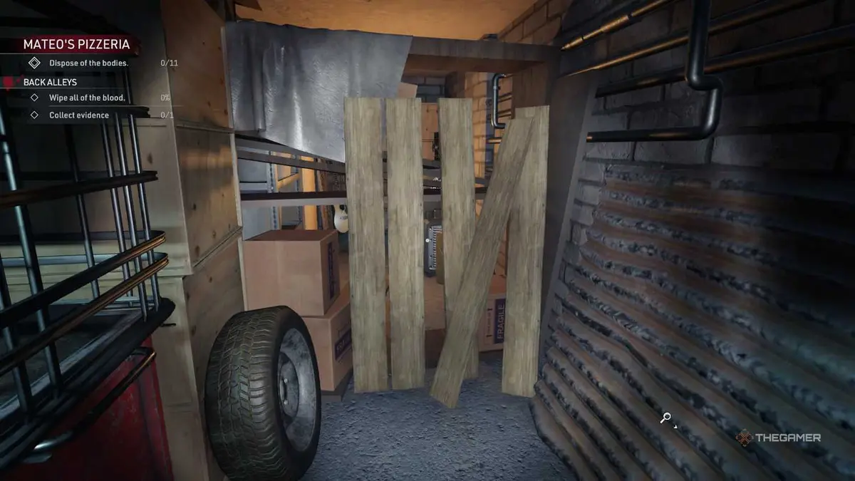 Kovalsky finds a secret area that is covered with planks in Crime Scene Cleaner