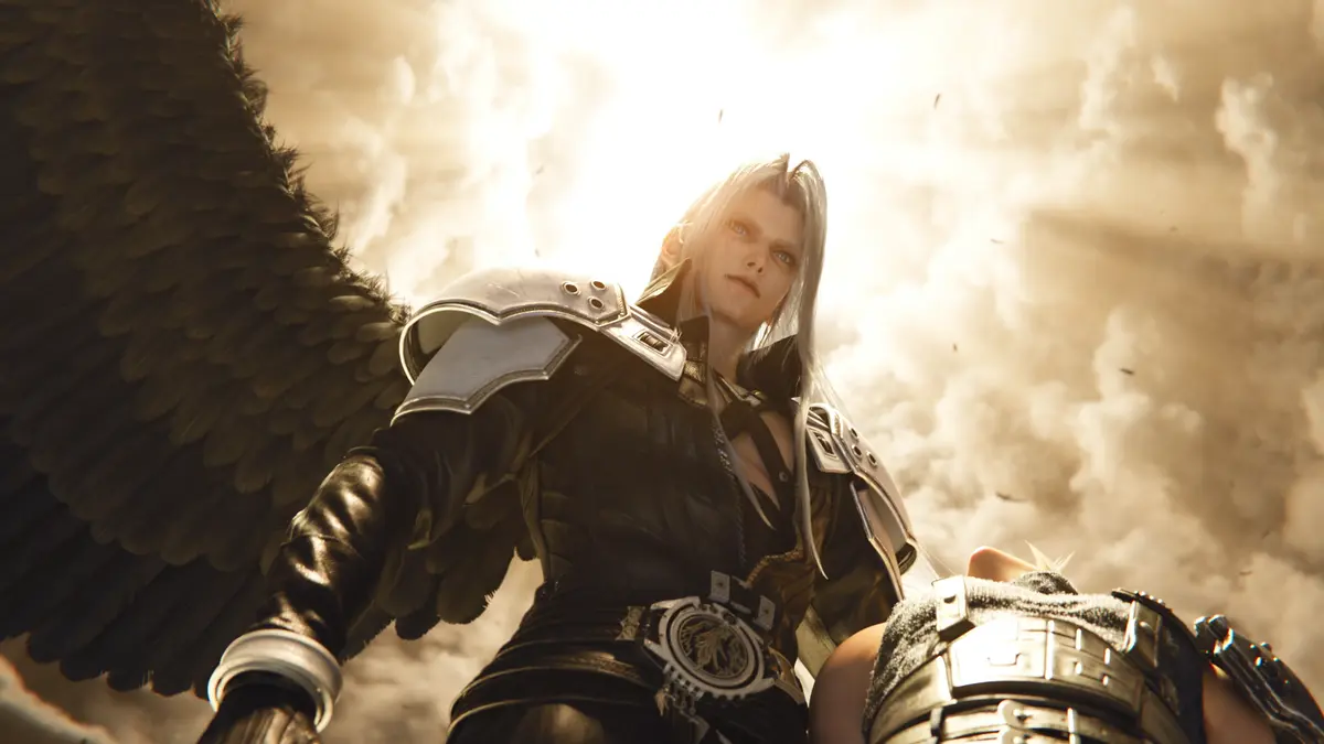 sephiroth standing over you with the sun behind him in final fantasy 7 revelation.