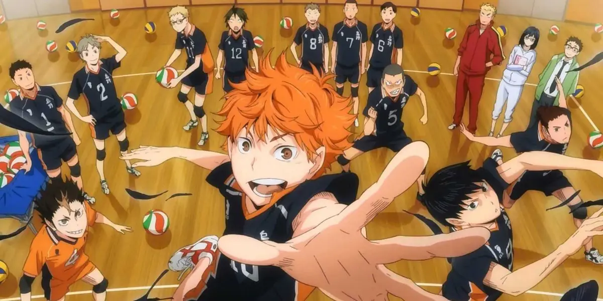 Shoyo Hinata and his team jump into action on the volleyball court in Haikyu!!