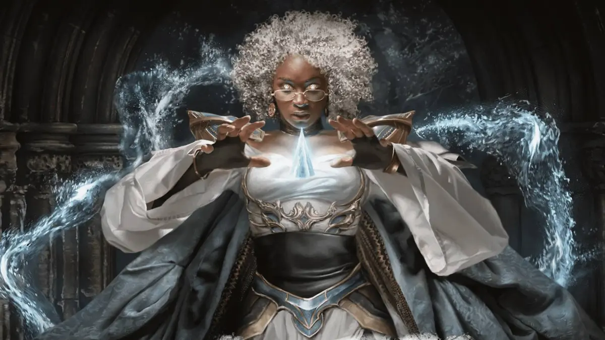A spellcaster focuses on a prism in art from the Dungeons & Dragons 2024 Player's Handbook