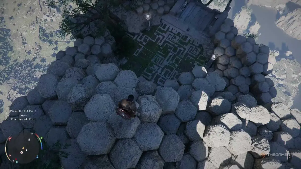 Kliff arriving to the start of the Precipice of Truth Abyss puzzle mission in Crimson Desert.