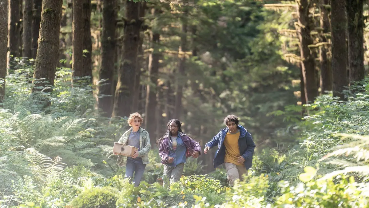 Walter Scovell Aryan Simhadri and Leah Sava Jeffries in Percy Jackson & The Olympians