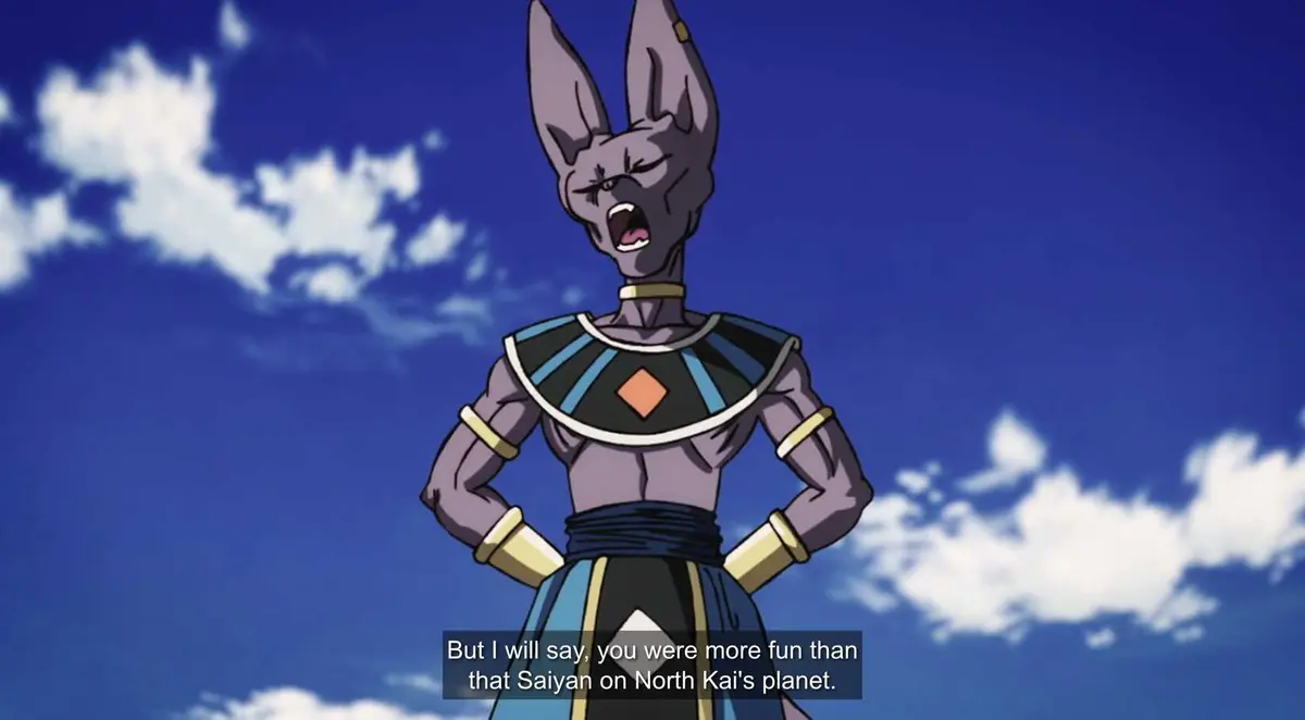 Beerus praising Vegeta in Dragon Ball Super Beerus Episode 3