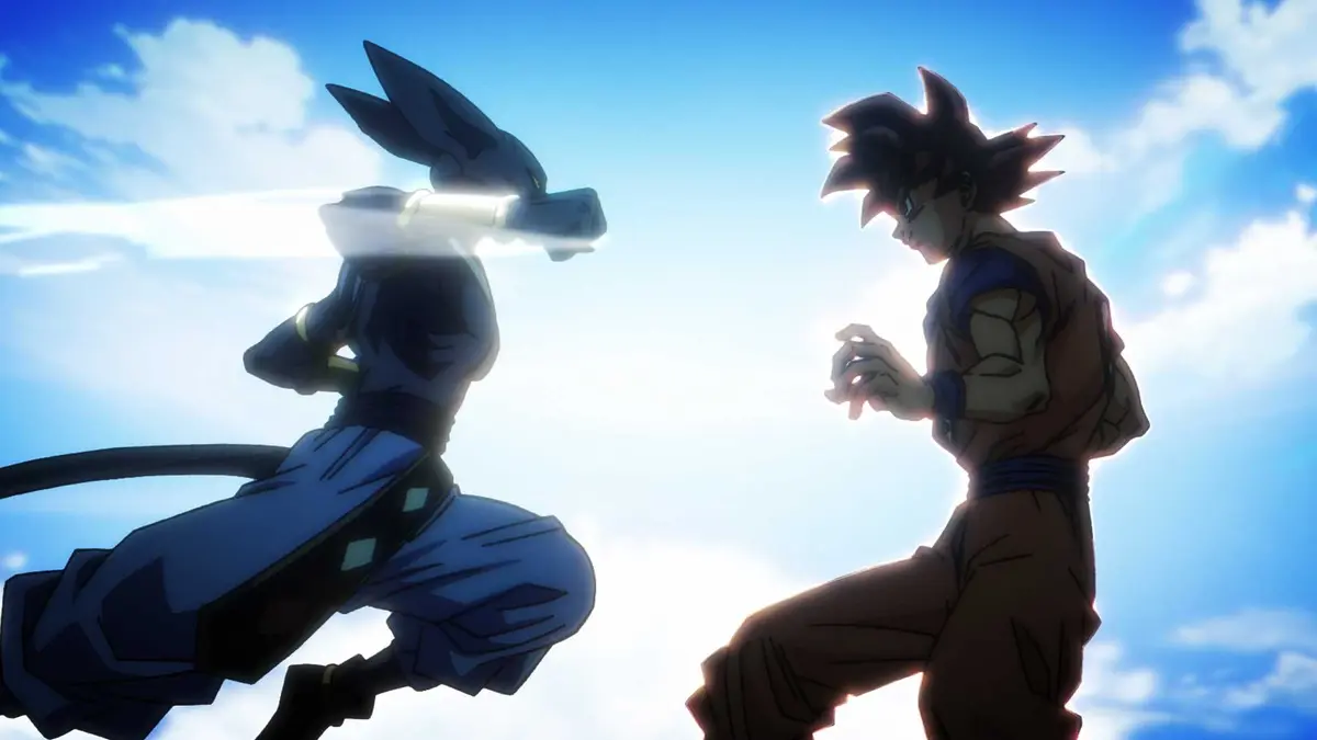 Beerus throws a punch at Goku in Dragon Ball Super: Beerus.