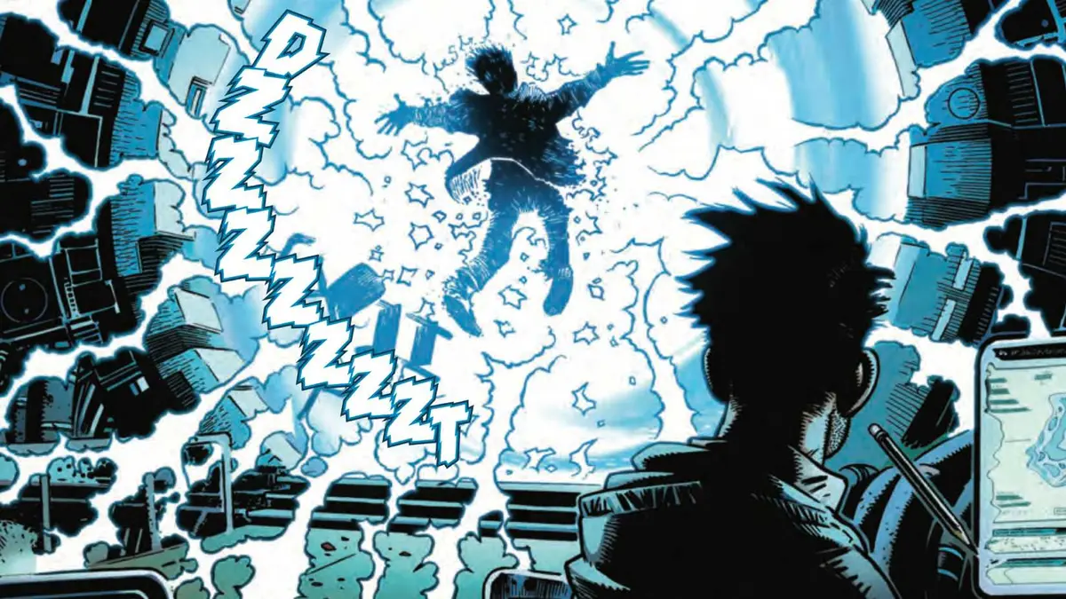 Victor Von Doom blasted by Reed Richards' gateway device in Midnight Fantastic Four 1