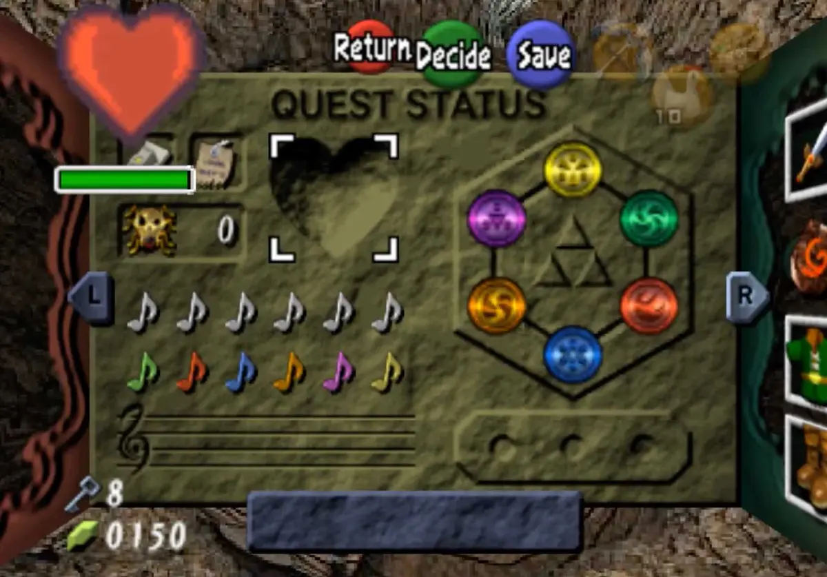ocarina of time original status screen