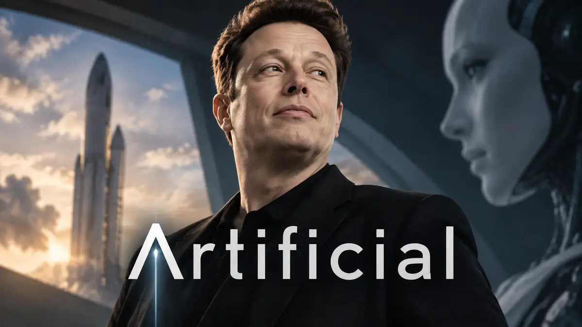 Айк Баринхолц в образе Илона Маска на постере фильма Artificial Луки Гуаданьино