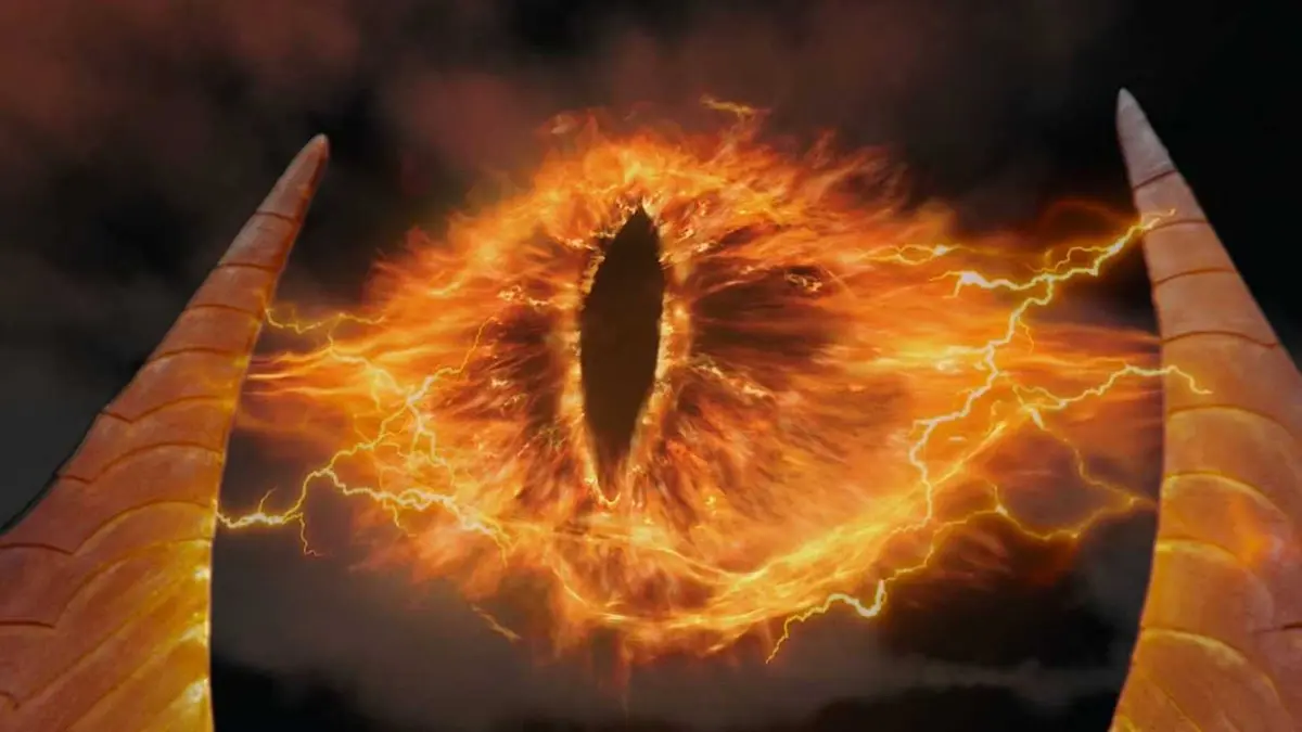A close up of the Eye of Sauron from Lord of the Rings.