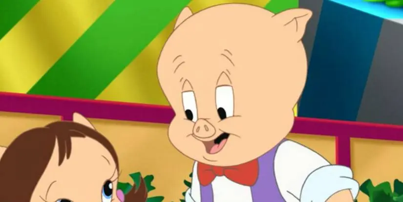 Porky serves Petunia Pig while acting as a waiting in Looney Tunes