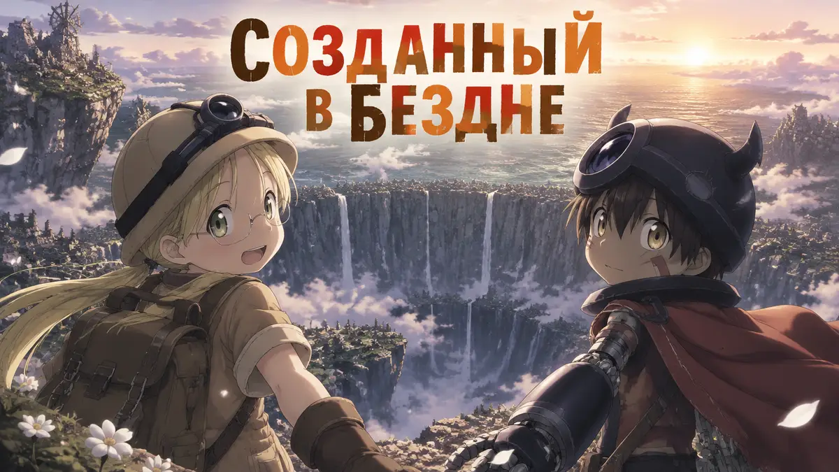 Рико и Рег на краю огромной Бездны в мягком свете, постер фильма «Созданный в Бездне: Mezameru Shinpi»