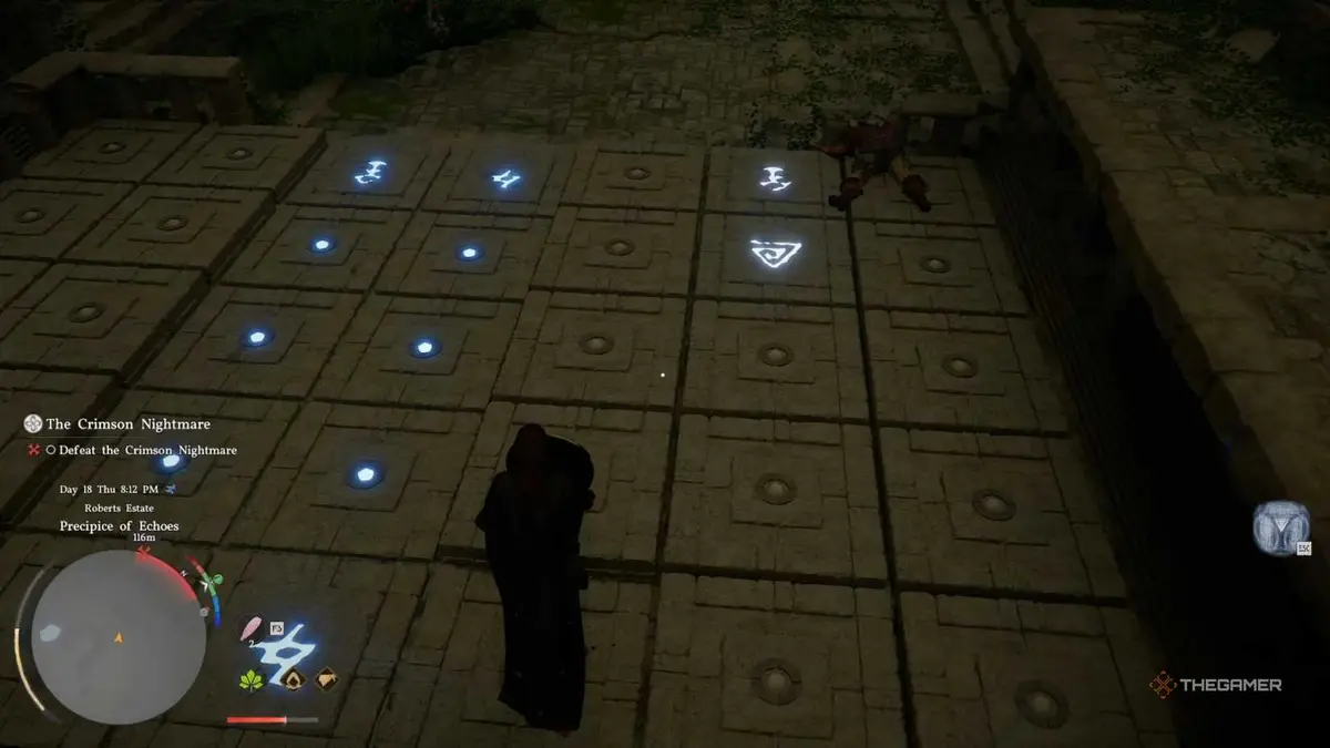 Crimson Desert solving the Precipice of Echoes puzzle.