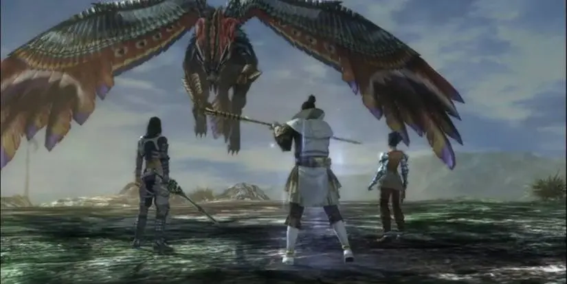 Lost Odyssey Gameplay as the party fights a giant winged monster