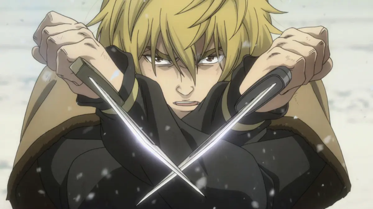 Thorfinn holds two daggers in Vinland Saga