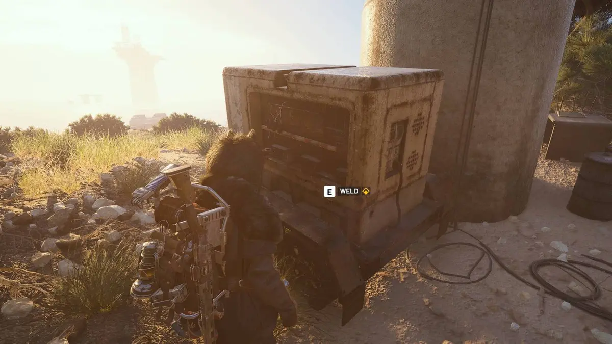 The player standing in front of the large antenna in Arc Raiders.