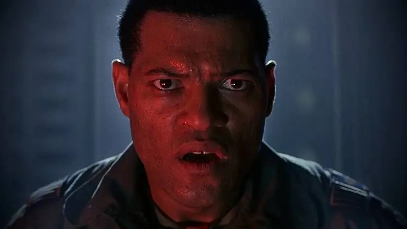 Laurence Fishburn, mouth hanging open in shock, from Event Horizon