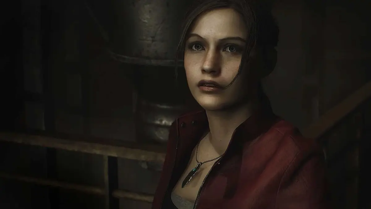 resident evil 2 remake Claire Redfield staring up at something off screen