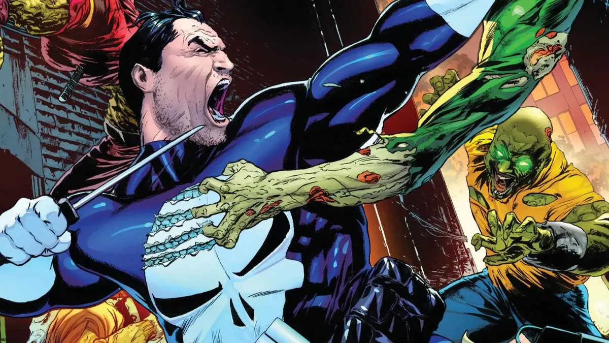 Frank Castle aka the Punisher fights infected in Marvel Zombies War Zone