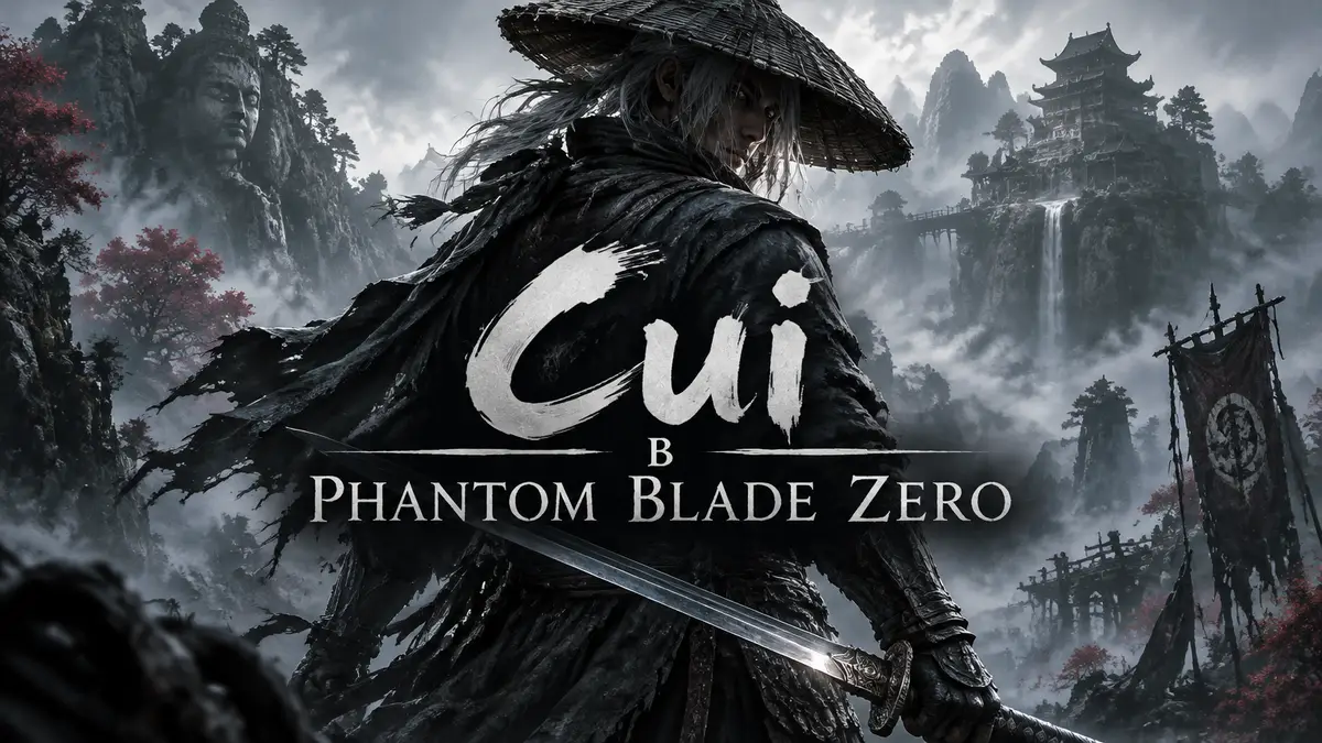 Воин Soul с мечом на фоне туманных гор в стилистике игры Phantom Blade Zero