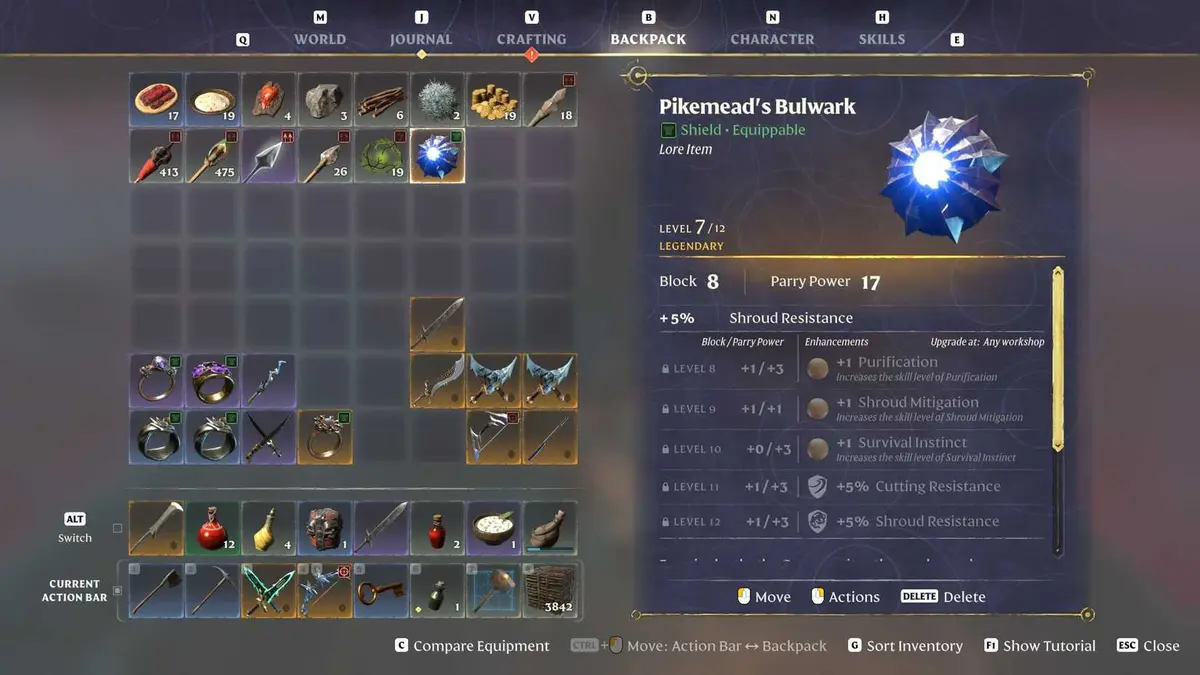 Enshrouded Pikemead's Bulwark shield stats