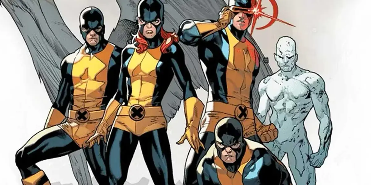 The first X-Men team in Marvel Comics, Angel, Jean Grey, Cyclops, Beast, and Iceman