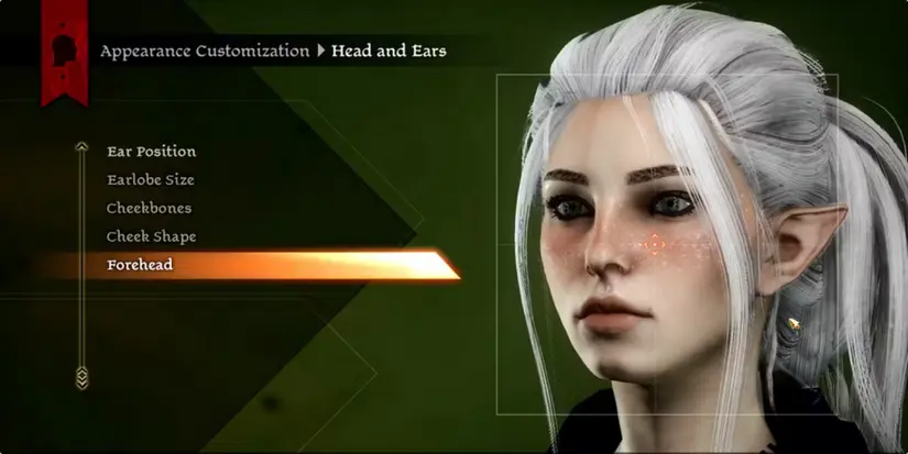 The character creation screen in Dragon Age: Inquisition depicts a female elf.